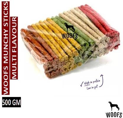 WOOFS Rawhide 100 % Digestible and Chewable Nutrient Rich Multi Flavour Munchy Sticks Chicken, Mutton, Vegetable Dog Chew