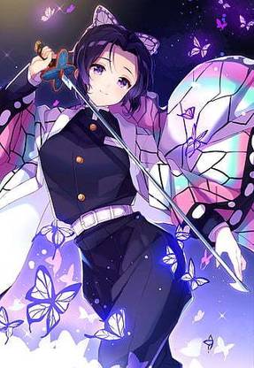 Kimetsu No Yaiba Kochou Shinobu Demon Slayer Smiling Katana Butterflies Anime Matte Finish Poster Paper Print