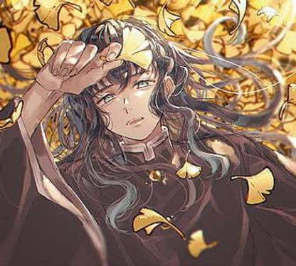 Tokitou Muichirou Kimetsu No Yaiba Lying Down Leaves Autumn Long Hair