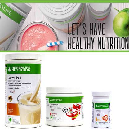 HERBALIFE Formula 1 Nutritional Shake Mix Banana And Dinoshake Strawberry & Afresh Lemon Plant-Based Protein