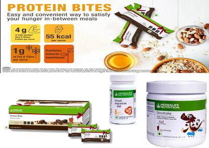Herbalife Nutrition Protein Bites And Dinoshake Chocolate With Afresh Lemon Plant-Based Protein