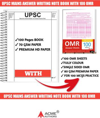 एक्मे ऑथर्स UPSC मेन्स आंसर राइटिंग 100 पेजेस नोटबुक (पैक ऑफ 01) विथ 100 OMR फ्री फॉर प्रैक्टिस ( 100 OMR )