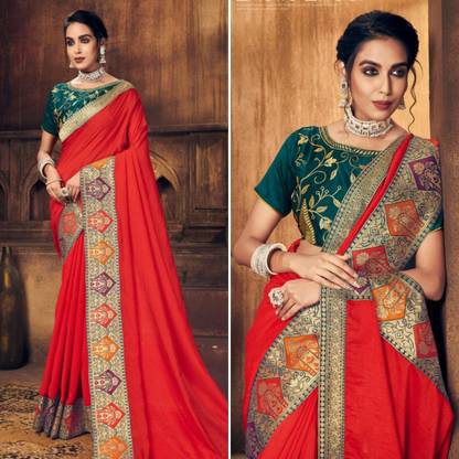 PARI DESIGNER Embroidered Fashion Art Silk Saree with Unstitched Blouse