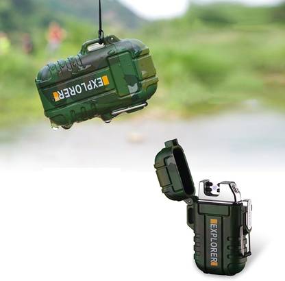 Explorer ™ Thunder Cool Survival Waterproof Flameless Explorer Tesla Coil /Dual Arc/Plasma Lighter | This Amazing Spark Will Light Anything You Need To Be Light Within A Second | This Lighter Is Waterproof When The Buckle Is Closed With Just One Simple Button You Can Get Access To The Most Amazing And Powerful Spark In The Lighter | Green Color | Any Type Of Weather Wind Doesn't Effect It At All Neither Does Rain |Premium Quality Cigarette Lighter, USB Charger