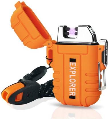 Explorer ™Waterproof, Flameless Flame Explorer Lighter Orange Color | Charge With USB Charging Time is 1-2 hours Once Charged Completely It Will Hold A Charge long Enough To Light Up A Cigarette Up To 100-200 Times On That Charge Cigarette Lighter, USB Cable