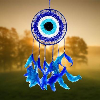 new lucky Evil Eye Dream Catcher Wall Hanging for Positive Energy and Protections Decorative Showpiece - 35 cm (Feather, Multicolor Feather Windchime
