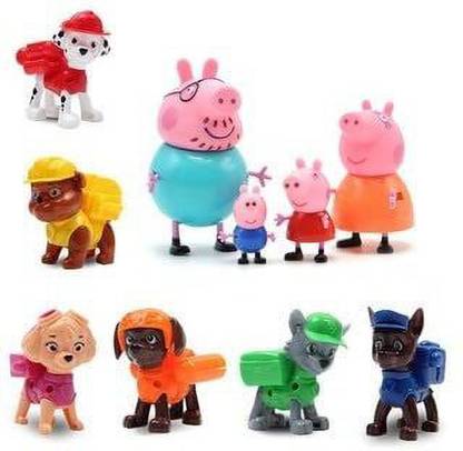 QBIC 10pc Peppa Pig & Paw Patrol Figure Set / Toy Figures Play Set
