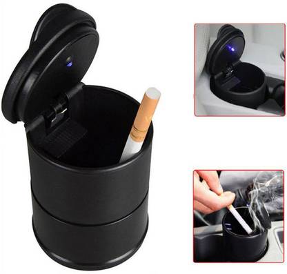 AUTO PEARL Cigarette Ashtray Portable with Blue LED for Car,Home & Office Black Plastic Ashtray