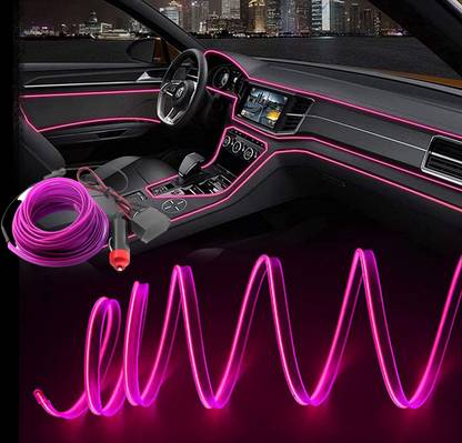 EliteAuto Premium PURPLE 5 Meter EL Wire Car Interior Light Ambient Neon Light , Strip light, neon light with Adapter Car Dashboard Light Cold Strobing for Automotive Interior Car Decor Decorative Atmosphere LED Light with Adapter (Universal Fir for all Cars) Car Fancy Lights