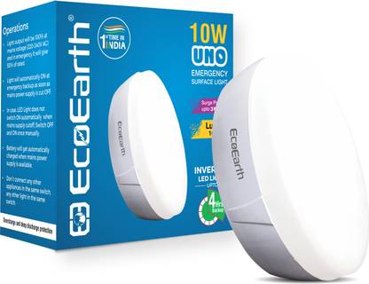 ECOEARTH Uno 10W Rechargeable Emergency Inverter LED Surface Downlight Cool White 6500K Ceiling Light Ceiling Lamp