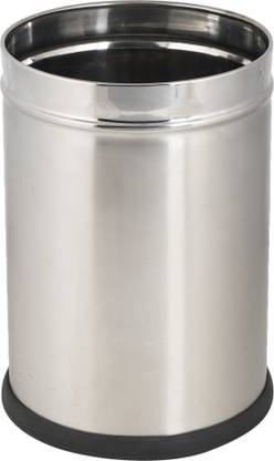 SubtleLiving Stainless Steel Solid Round Trash Can Garbage Bin Silver Use for Home & Office Stainless Steel Dustbin