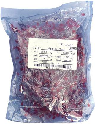 samest 1000pcs Ultra Bright 3mm LED Light Emitting Diode Diffused Red Light Electronic Hobby Kit