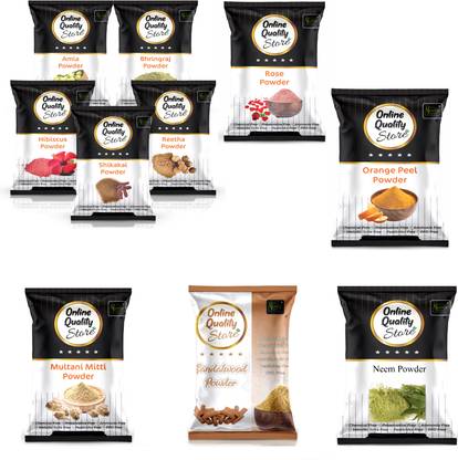 Online Quality Store Multani Mitti + Chandan + Orange Peel + Neem + Rose + Amla + Reetha + Shikakai + Bhringraj + Hibiscus_900g