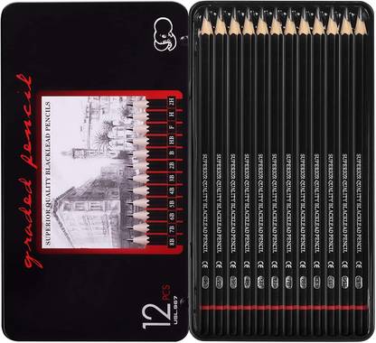 Soucolor Professional Sketch and Drawing pencils, Art Pencil Box Contains 12 Pieces Pencil