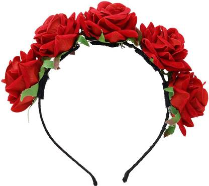 Arrakasta Crafts Velvet Red Rose Flower Hairband Headband Crown Tiara Hair Accessories for Girls Hair Band