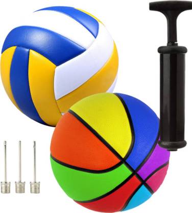 R45 Classic Volleyball + Multicolor Basketball Standard size + Pump + 3 needle Volleyball Kit