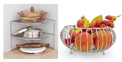 Value Adds Containers Kitchen Rack Steel Presents a combo pack of multipurpose fruit basket + corner