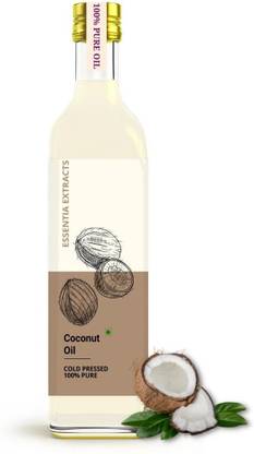 ESSENTIA EXTRACTS Extra Virgin Cold-Pressed Pure Edible Coconut Oil (Hair, Skin) Coconut Oil Glass Bottle