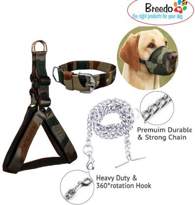 Breedo Amazing Army Padded Combo For Your Dog Comfort(Harness+Collar+Chain+Dog Mouth Muzzle) Dog Harness & Chain