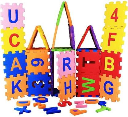 Fingo brain 36 pcs Small Size eva Puzzle Foam mat for Kids, Interlocking Alphabet and Number , Building Blocks mat for Kids