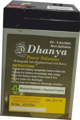 Dhanya 6V 4.5Ah Rechargeable Battery AGM Solar Battery