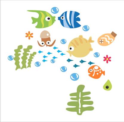 LAKSHIT ENTERPRISES 88 cm abstract multicolour star fish lovely fish wall sticker for home décor Self Adhesive Sticker