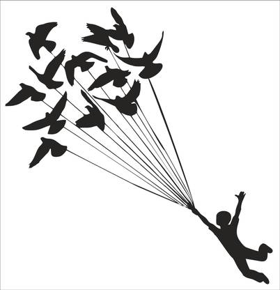 Pshychedelic Collection 100 cm home décor birds parasuite flying man decorative wallsticker Self Adhesive Sticker