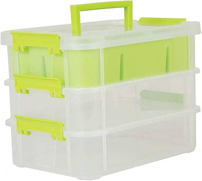 ABOUT SPACE Rectangular Plastic 3-Layer Portable Organizer Container Storage Box, 27.4x18x19.3 Cm (Multicolour) Storage Box