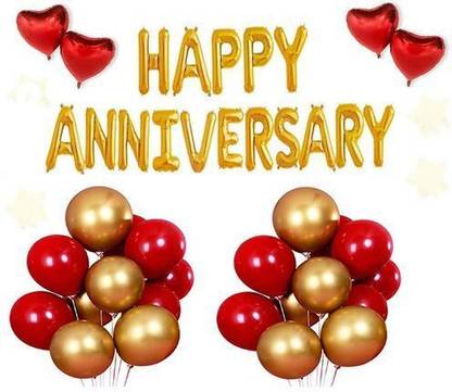 Solid party decoration set (Happy Anniversary foil banner, heart foil balloons) Balloon