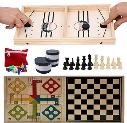 अमीषा गिफ्ट गैलरी 3 in 1 String Hockey Table Board Game with Ludo and Chess Games, Fast Sling Puck Board Game for Kids and Adults बोर्ड गेम