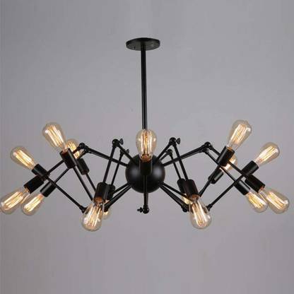 AHUJAINTERNATIONAL Spider Light Fixture 12 Heads E27 Size Adjustable Black Bulb Not Included Chandelier Ceiling Lamp