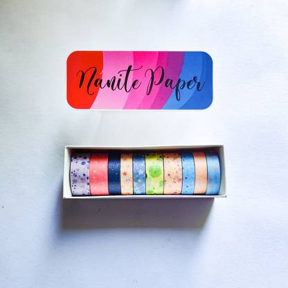 Nanite Paper Washi Tape Set of 10 Colorful Designs Hand Dispensed Paper Tape for Canvas Painting (Manual)