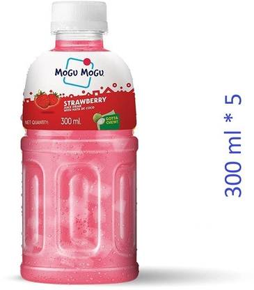 Mogu Mogu Strawberry Juice Drink With Nata De Coco(Gotta Chew!) 300ml*5(Pack of 5)