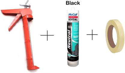 TAGAS Silicon Sealant from Mc Coy Black Silicon Selent Sutable for All Surface + Multy Color Applicator Gun+ Ebro Tape Pack of 1 Crack Filler