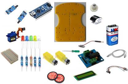Novation HUB Basic Arduino Kit with Nano ,Ir sensor ,Bo Motor with Wheel ,LCD Educational Electronic Hobby Kit
