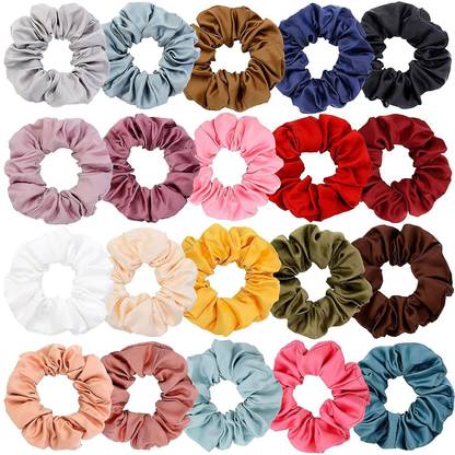 Fameza 12 Colors Large Satin Hair Scrunchies Elastic Hair Bobbles Ponytail Holder Rubber Band