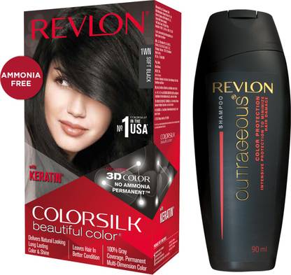 Revlon ColorSilk Hair Color with Keratin (With Free Outrageous Shampoo) , Soft Black 1WN