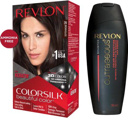 Revlon ColorSilk Hair Color with Keratin (With Free Outrageous Shampoo) , Brown Black 2N