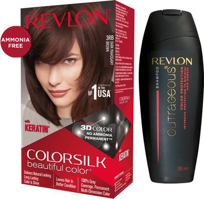 Revlon ColorSilk Hair Color with Keratin (With Free Outrageous Shampoo) , Dark Mahogany Brown 3RB
