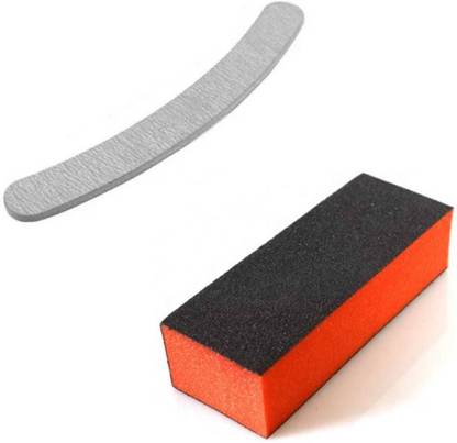THR3E STROKES Nail Art Shiner Buffer Block Orange Buffing Sanding File and 1 Nail Filer