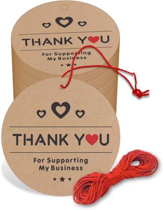 twinster 2 Inch "Thank You For Supporting My Business" Tags With Threads (Pack of 50 Pcs) Non-Adhesive Paper Label