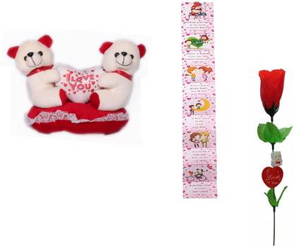 Kiddie Castle Soft Toy, Greeting Card, Artificial Flower Gift Set