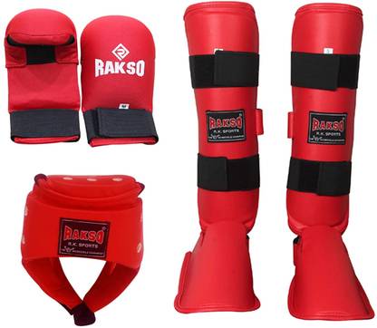 Rakso Karate Kit (Set of 3 Pieces) Hand Gloves, Head Guard, Shin Guard Boxing Kit