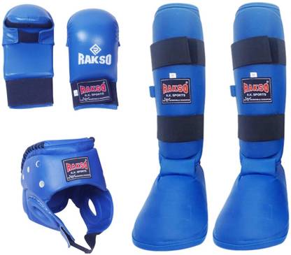 Rakso Karate Kit (Set of 3Pieces) Hand Gloves, Head Guard, Shin Guard Boxing Kit