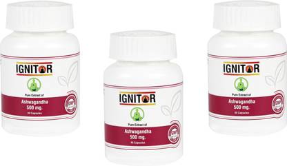 IGNITOR Aswagandha Pure extract 500 Mg Capsules (Pack of 3)