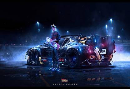 Smoky Design future neon delorean dmc 12 delorean wallpaper Poster