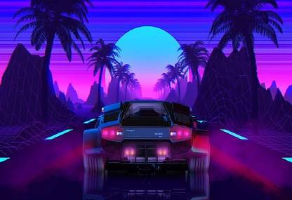 Smoky Design the sun lamborghini background 80s wallpaper Poster