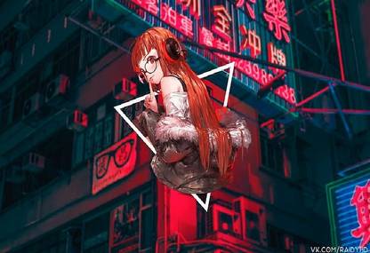 Smoky Design anime anime girls picture in picture neon wallpaper Poster