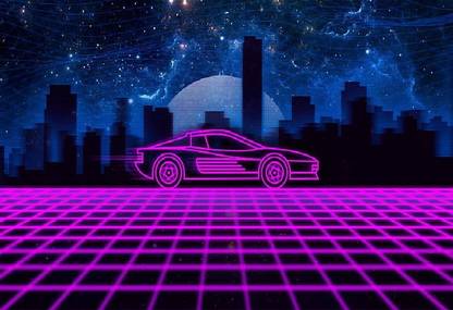 Smoky Design synthwave neon retrowave ferrari testarossa wallpaper Poster