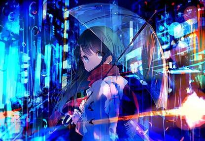 Smoky Design umbrella anime girls neon wallpaper Poster